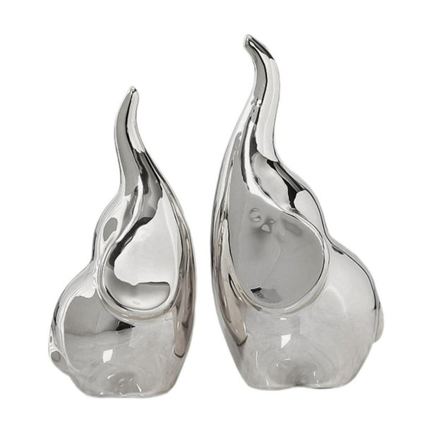 Figurita de decorativa para escritorio, escultura de estatua de cerámica de Animal para estantería, estante de oficina, decoración para sala plata