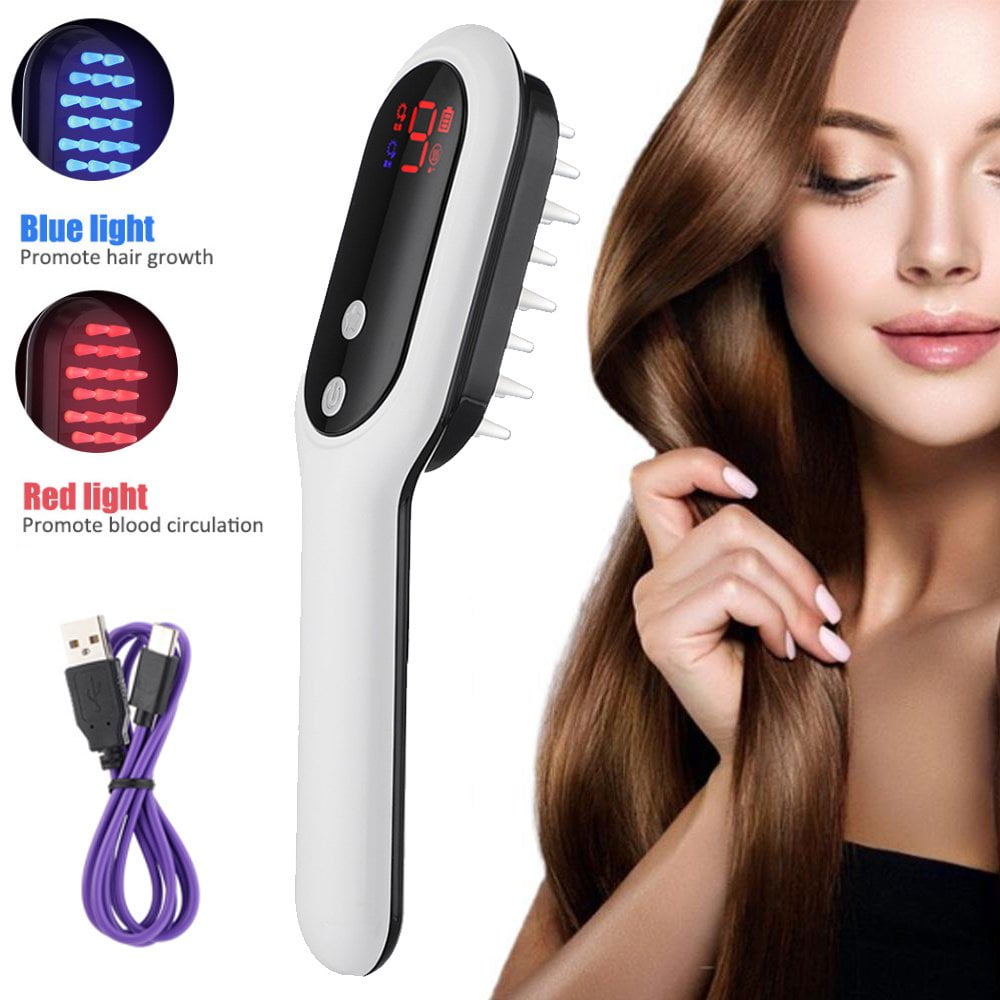 Peigne Massant Électrique Anti-Chute - Lumière Rouge & Bleue - Soin Cuir Chevelu