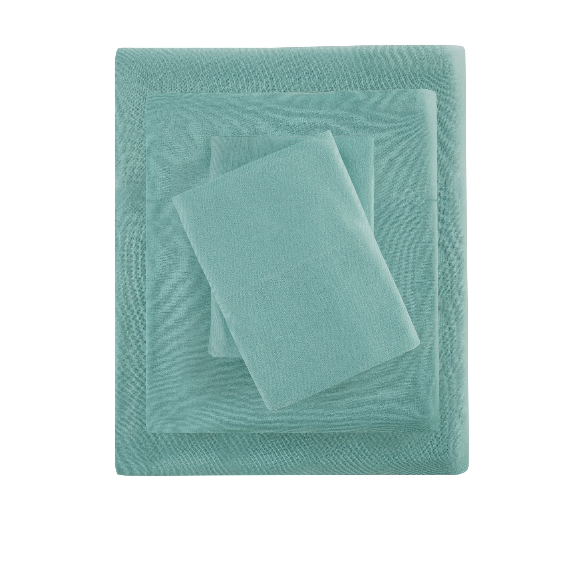Comfort Classics All Season Cotton Blend Jersey Knit 4 Piece Aqua Sheet Set, Queen