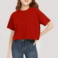 thumbnail image 2 of Inglocry Girls Crop Tops Short Sleeve T-Shirts for Girl Crew Neck Basic Tee Size 5-14 Years Basic Tees Girls Shirts Red 1-2Y, 2 of 6
