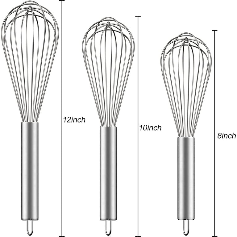 3 Pack Stainless Steel Whisks Wire Whisk Set Kitchen wisks for Cooking,  Blending, Whisking, Beating, Stirring