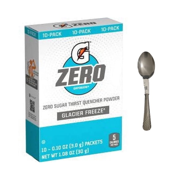 Gatorade G Zero Sugar Glacier Freeze, Powdered Thirst Quencher Drink Mix, 0.10 oz, 3 Boxes of 10 With supplyplex Spoon