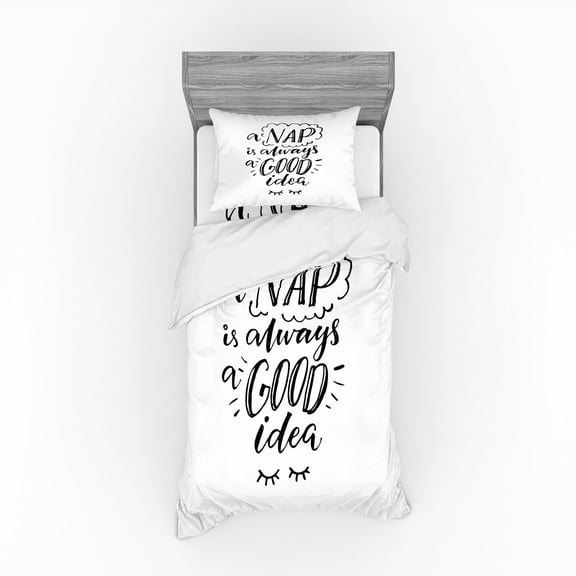Ambesonne Saying Bedding Set 3 Pcs, Nap is Always an Idea, Twin XL, Black and White