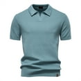 thumbnail image 2 of PiGOGI Men's Casual Short Sleeve Pullover Shirt Solid Color Summer Top Lightweight Breathable Polyester Fashion Blouse S-5XL Light Blue, 2 of 4