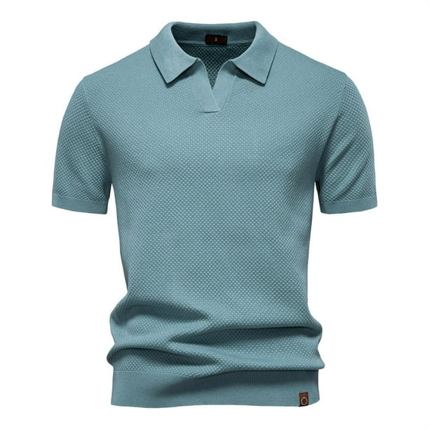 pstuiky camisetas de hombre, Suéter informal de manga corta con cuello vuelto, cómodo y liso para hombre ropa de hombre xl