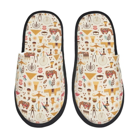 

Fuzoiu UAE Travel1 Print Unisex Furry Slippers Plush Indoor Shoes Trendy House Slippers Anti-Skid EVA Sole House Shoes for Home Office and Travel -Medium