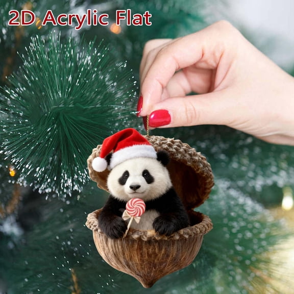 Panda Acorn Ornaments 2D Forest Animal Christmas Tree Ornaments 3.15In Pine Cone Animal Decoration Woodland Creature Figurine Acrylic Hanging Ornament Home Party Decor(Panda)#1778