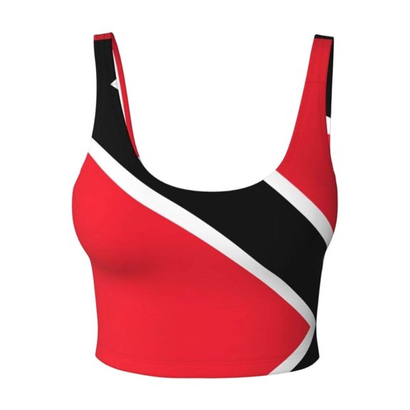 Bibifish Womens Tank Tops U Neck Wide Strap Trinidad Flag Color Block Print Camisoles Cropped Slim Fit Summer Sleeveless Shirts