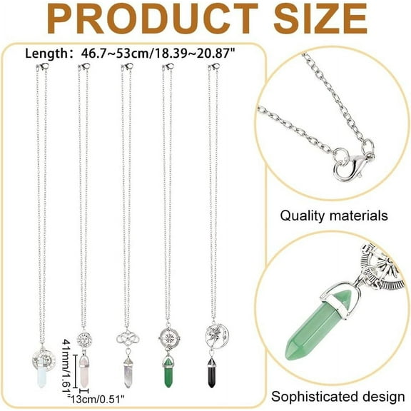 5 Pcs Hexagonal Crystal Necklace Spiritual Pendant Pendulum Crystal Chakra Pointed Quartz Stone Chain Pendant Gemstone Pendant Jewelry