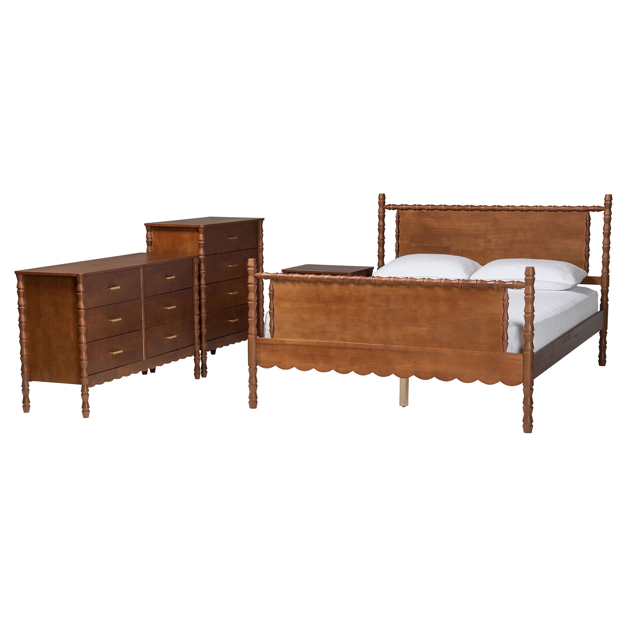 Baxton Studio Danette Modern Bedroom Set, 4-Piece, Queen, Walnut Brown