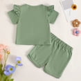 thumbnail image 6 of KPOPLK Toddler Baby Girl Clothes Letter Embroidered Short Sleeve T Shirt Shorts Sets Summer Outfits(Green_1,6-12 Months), 6 of 9