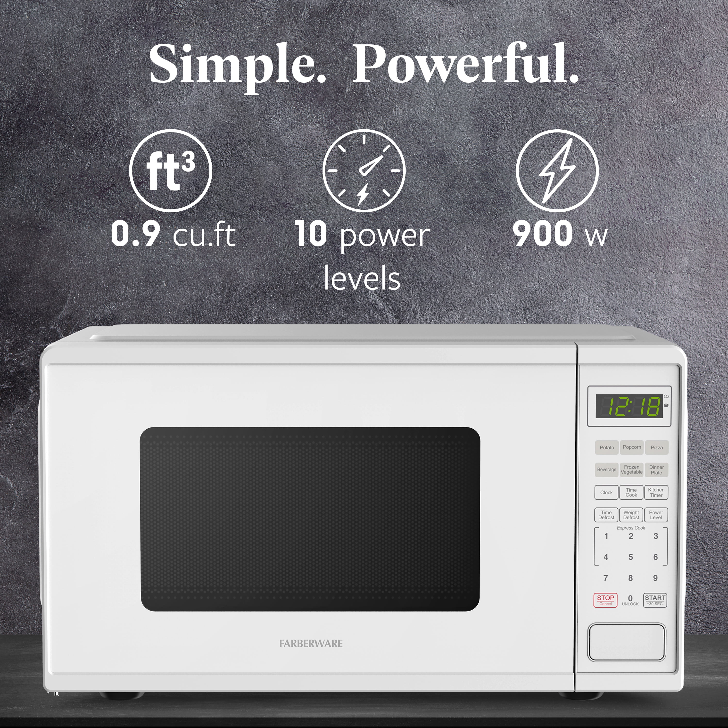 Farberware 0.9 cu ft Microwave Oven, 900W Countertop Microwave Oven with Digital Display, White