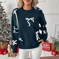 thumbnail image 4 of Cute Sweaters for Women Bowknots Print Christmas Holiday Casual Crewneck Knitted Pullover Tops Loose Jumpers (XL, Navy), 4 of 7