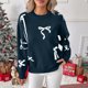 thumbnail image 2 of RKSTN Christmas Sweaters for Women Oversized Crewneck Cute Bow Knit Pullover Sweater Top Womens Casual Solid Embroidered Round Neck Loose Fits Comfy Sweet Style Sweater Fall Spring Outfits, 2 of 9