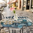 thumbnail image 3 of Blue Truck Daisy Butterfly Elastic Fitted Round Table Cover Grey Check Waterproof Outdoor Tablecloth for Holiday Party, Picnic, Patio & Dining Fits Tables Up to 45"-54", 3 of 8