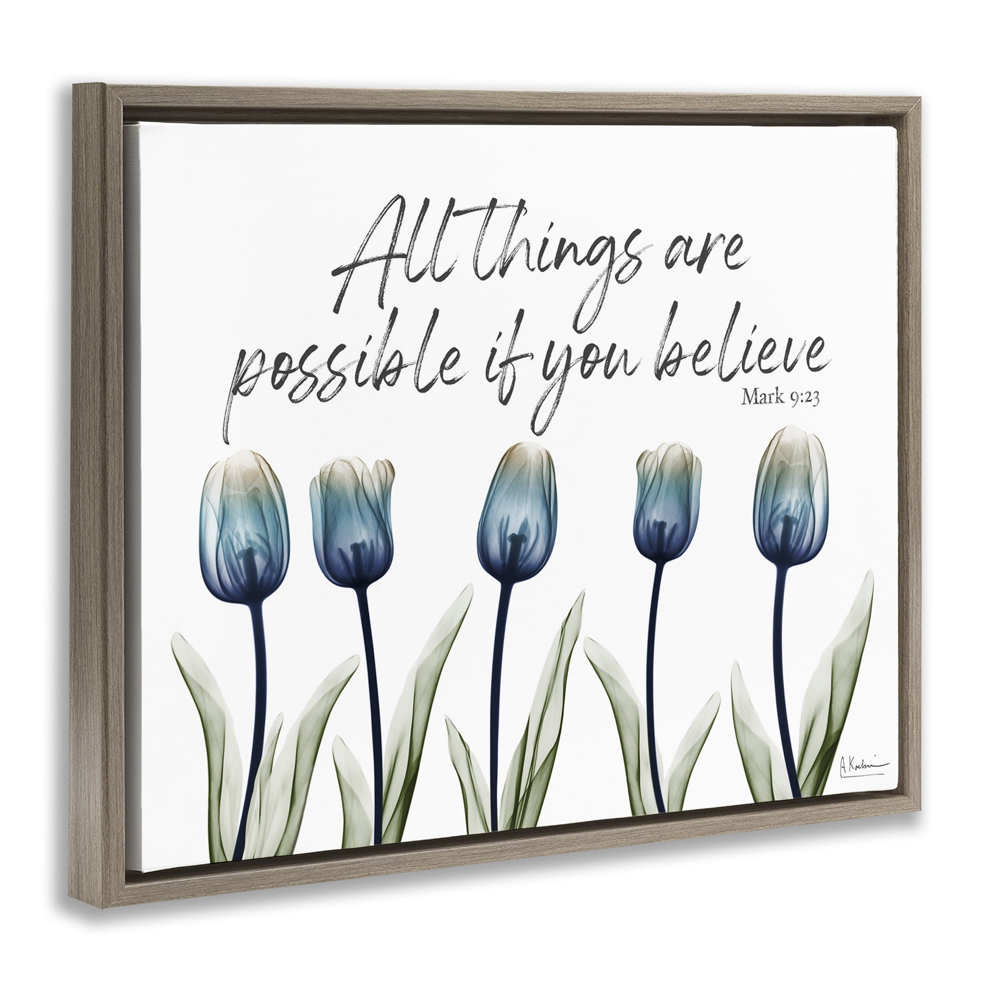 Stupell Industries All Things Possible Tulips Religious Painting Brown Floater Framed Art Print Wall Art, 31 x 25