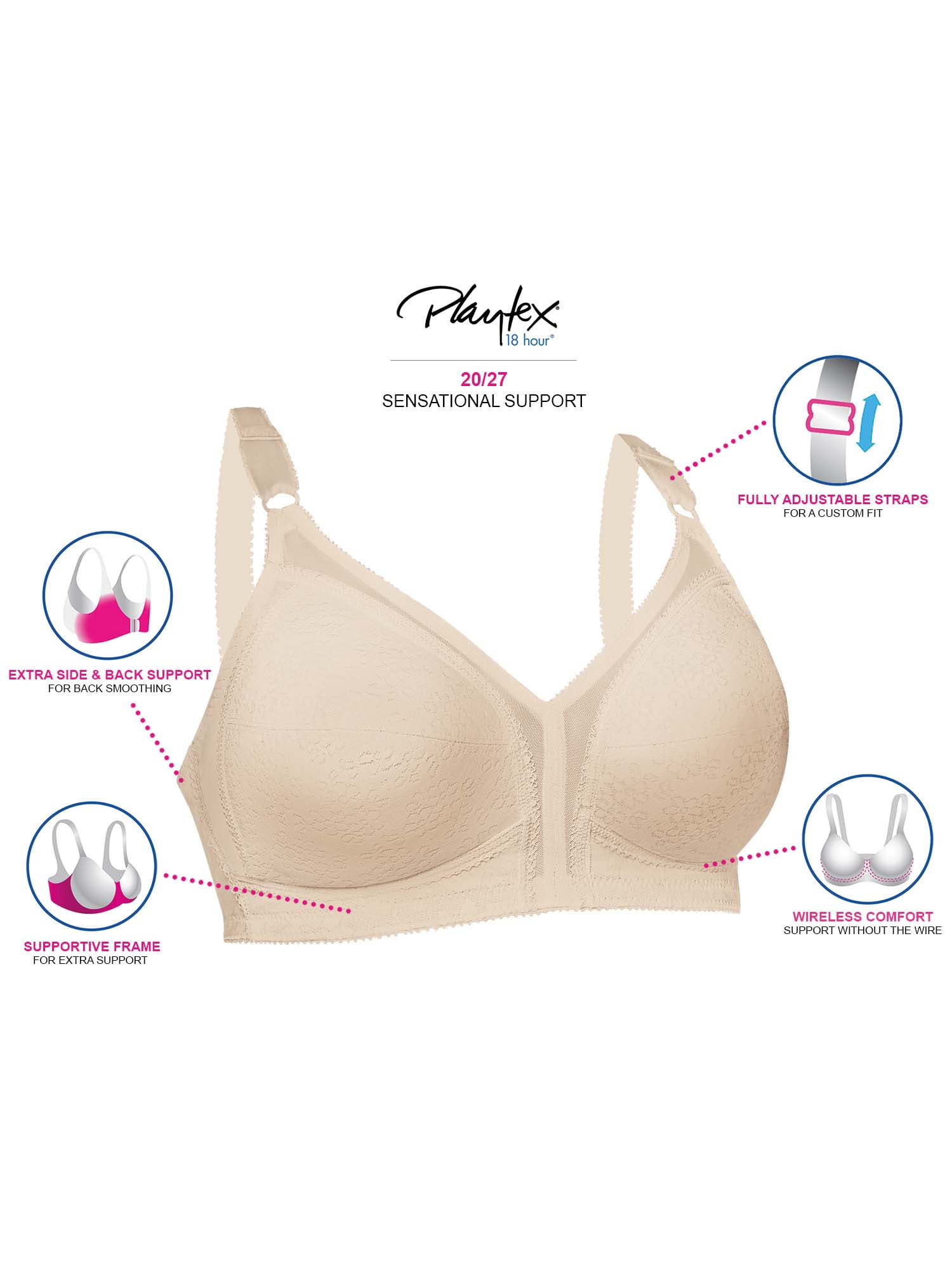 Vintage New Playtex Eighteen Hour Curved Comfort Strap Full Support Soft  Cup Bra Snow White 40D 