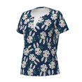 thumbnail image 2 of Goofa Cute Rabbit Pattern Womens Deep V Neck Low Cut Tops Casual Summer Short Sleeve Ribbed Knit T-Shirts-X-Large, 2 of 5