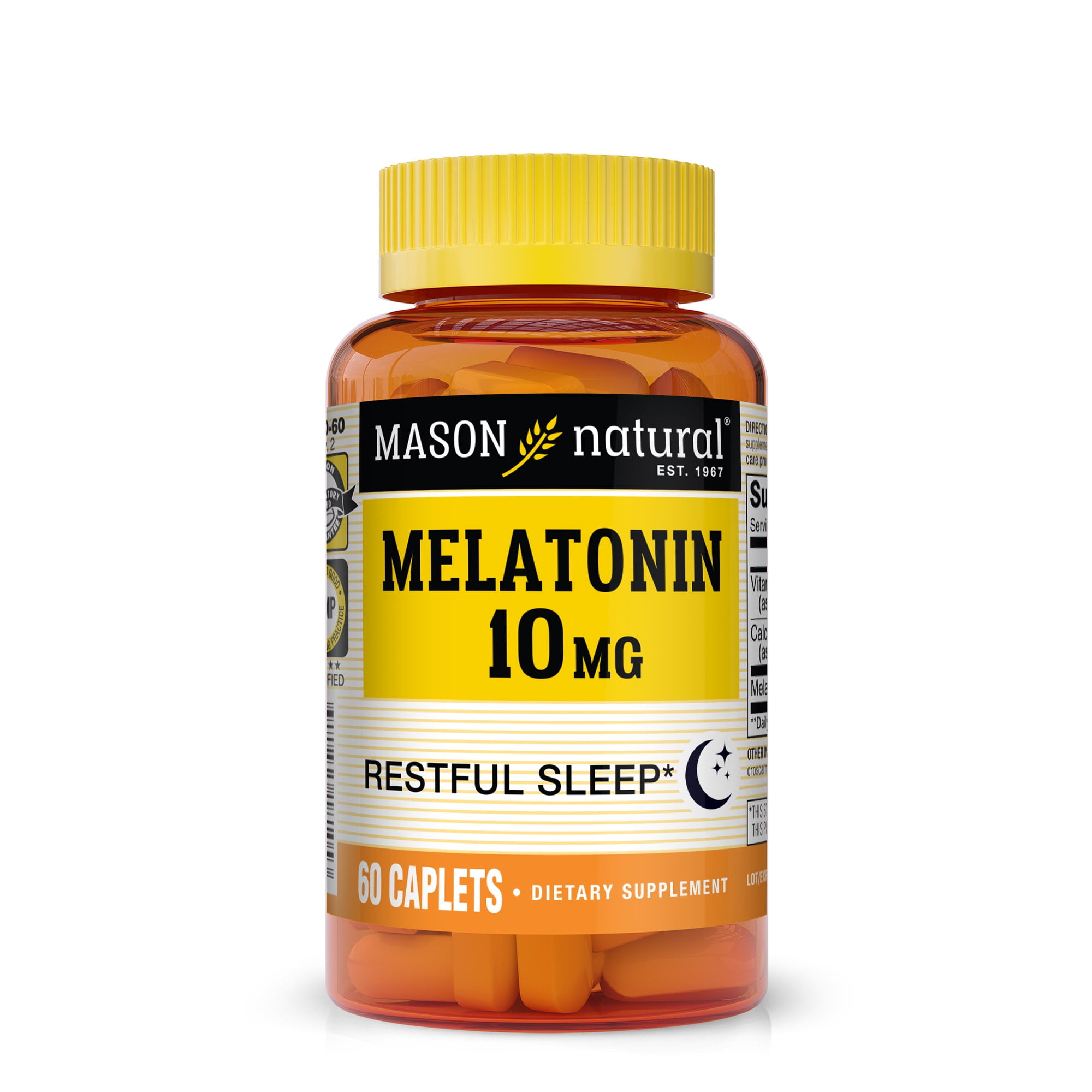 (3 pack) Mason Natural Melatonin 10 mg with B6 and Calcium, 60 Caplets
