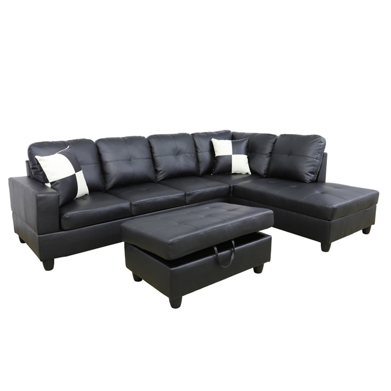 Hommoo Convertible Sectional Sofa, L Shaped Couch for Small Space Living Room, Black(Without Ottoman)
