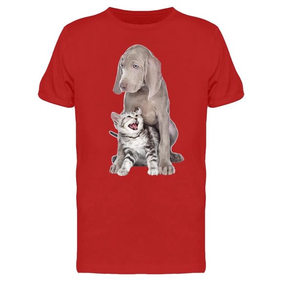 Cat With A Weimaraner Puppy Tee Men's -Image by Shutterstock