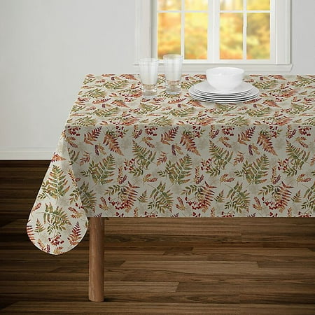 Harvest Fern Vinyl Tablecloth with Flannel Backing Leaves & Berries 60 ...