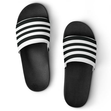 

GZHJMY Stylish Slides for Women Men Black and White Stripes Soft Flexible Slip-on Sandals Slippers