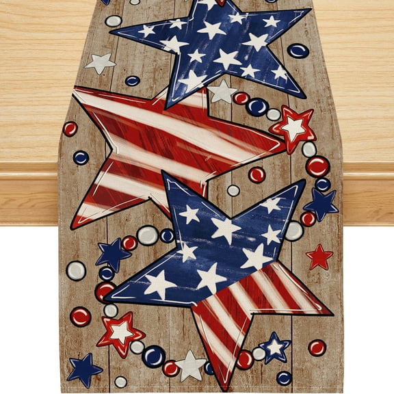 YIBAGA 4th of July Table Runner, Patriotic Stars Independence Day Home Decor, 13x72 inch, Polyester