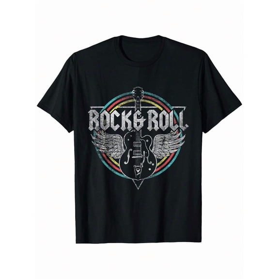 Men's Vintage Distressed Rock and Roll Guitar T-Shirt