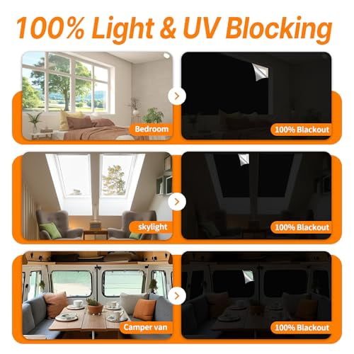 Thermal Blackout Window Cover - Portable Adhesive Blinds for Temporary Use, No-Drill Installation, 118" x 58" Darkening Shade for Home, Dorm, RV, and Skylight Windows