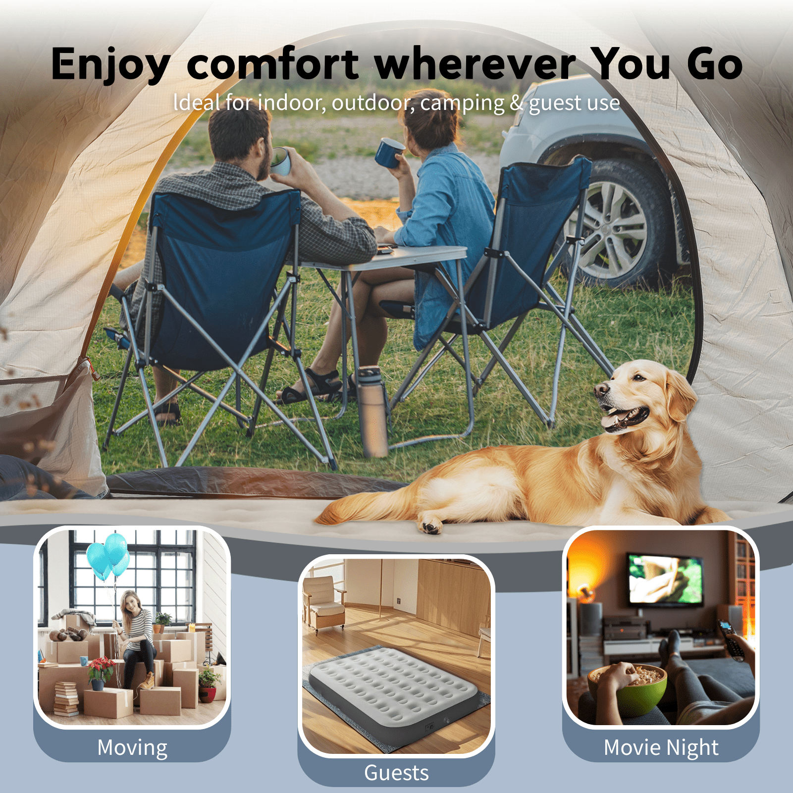 Full 10" Top Flocking Air Mattress with Built-in Pump Raised Comfort,Fast Inflation/Deflation Foldable Portable Air Bed with Storage Bag for Home,Camping,Guests Grey