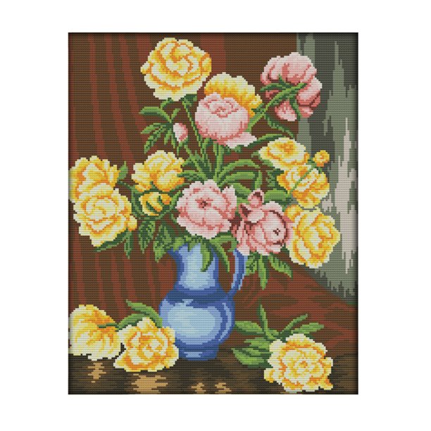 Cuadros Decorativos Kits de bordado de punto de cruz 14CT Stamped Picture Craft (H386 Peony Vase) Tmvgtek embutido en tela