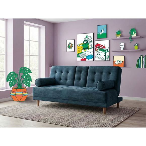 Sofá Cama con Portavasos de Velvet Olivo Makora Modelo Zambroni