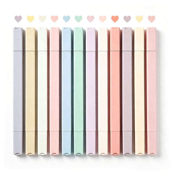 CCOCC 12Pcs Aesthetic Cute Highlighters Bible Pastel Highlighters and Pens No Bleed Assorted Colors Double-Ended Design for Office Journaling Supplies Smooth Pastel Highlighters