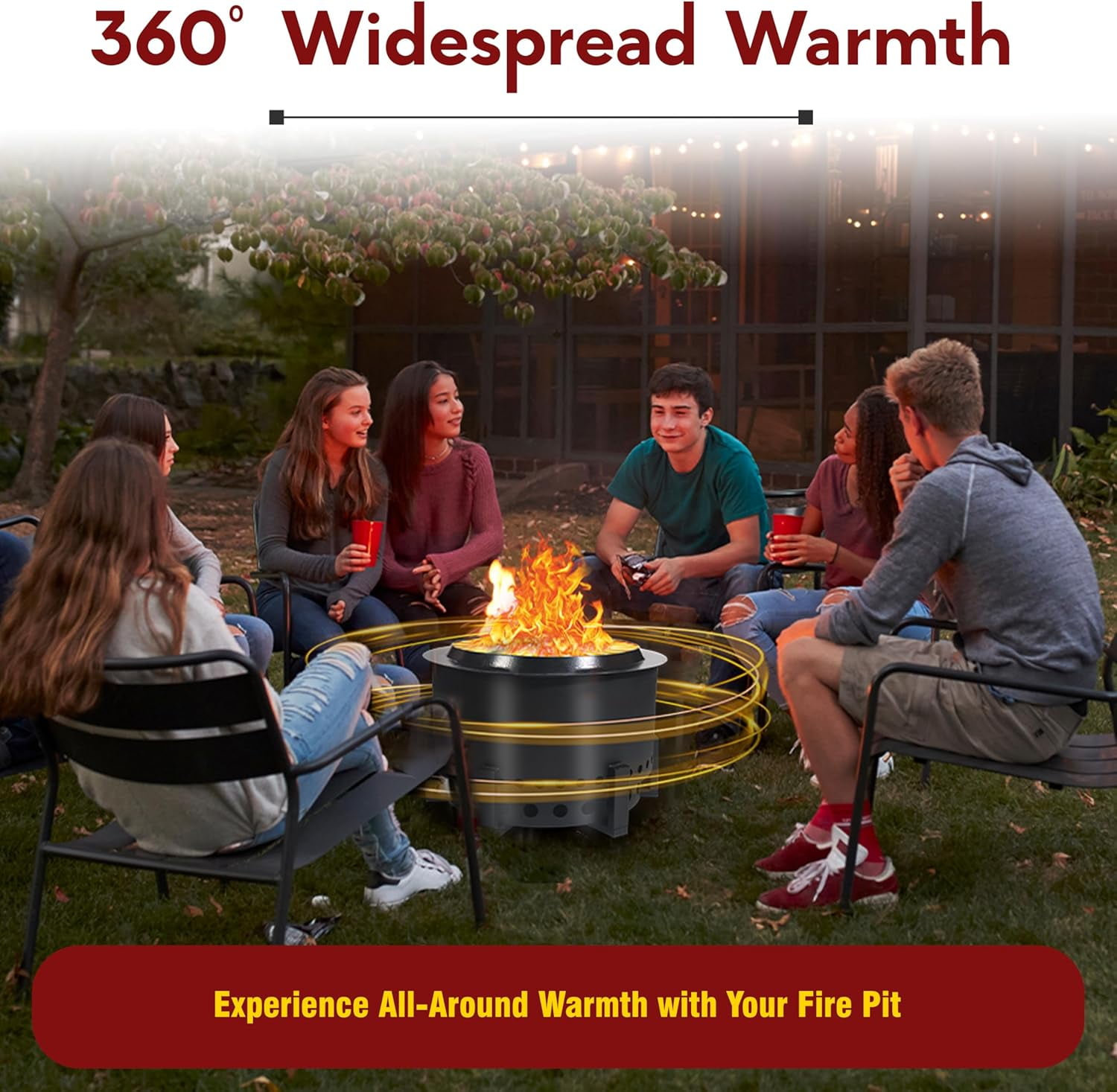 Portable Smokeless Fire Pit 21.6 Inch - Fire Pit with Innovative Airflow System - Durable Carbon Steel Bonfire for Outside Experience