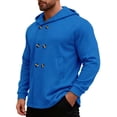 thumbnail image 1 of Lovzfmll Men's Hooded Trench Coat Button Front Mid-Length Slim Fit Pockets Blue, L, 1 of 3