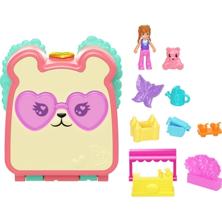 Polly Pocket Cutie Bear Picnic Mini Playset with 1 Micro Doll & 8 Accessories Including Pet, Food Theme