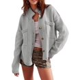 thumbnail image 3 of Womens Sweater Cardigan Long Sleeve Fall Button Down Knit Tops with Pockets Casual Loose Coats Jackets Grey L, 3 of 9