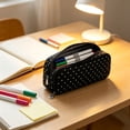 thumbnail image 7 of Large Pencil Case Big Capacity Pencil Pouch with 3 Compartments Canvas Pen Bag Marker Pen Bag Pencil Case for Women Black Polka Dot, 7 of 7