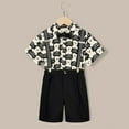 thumbnail image 2 of Weebloom Kids Boys Summer Outfits,Cartoon Printed Short Sleeved Shirt Solid Color Suspenders Shorts Bow Tie 4 Piece Children Performance Suit Soft Outwear,2-3 Years, 2 of 5