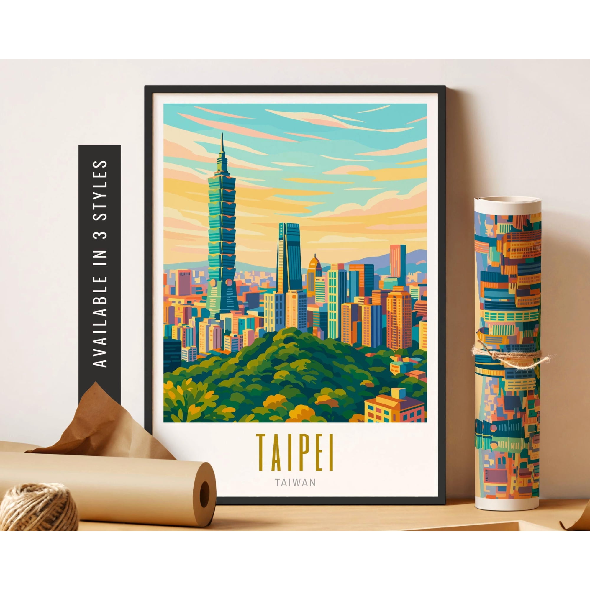 Taipei Taiwan Colorful City Modern Asian Destination Travel Taipei Unart Travel Wall Art Poster , Poster Print Only