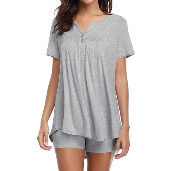Hibeli Womens Summer Pajama Sets 2 Piece Cozy Short Sleeve Lounge Soft Sleepwear Set