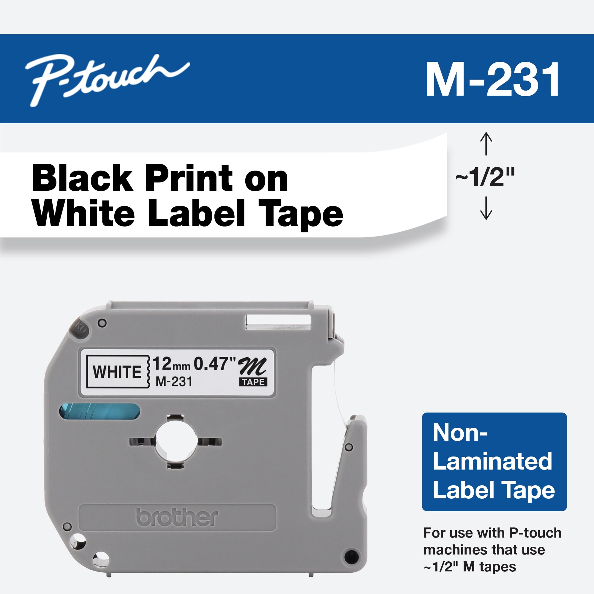 5X Compatible Label Tape Replacement for Brother P Touch MK231 M231 Black on White Label Tape M Tape for Brother P-Touch PT-80 PT-65 PT-90 PT-55 PT-70 PT-75 PT-85 PT-95 12mm x 8m
