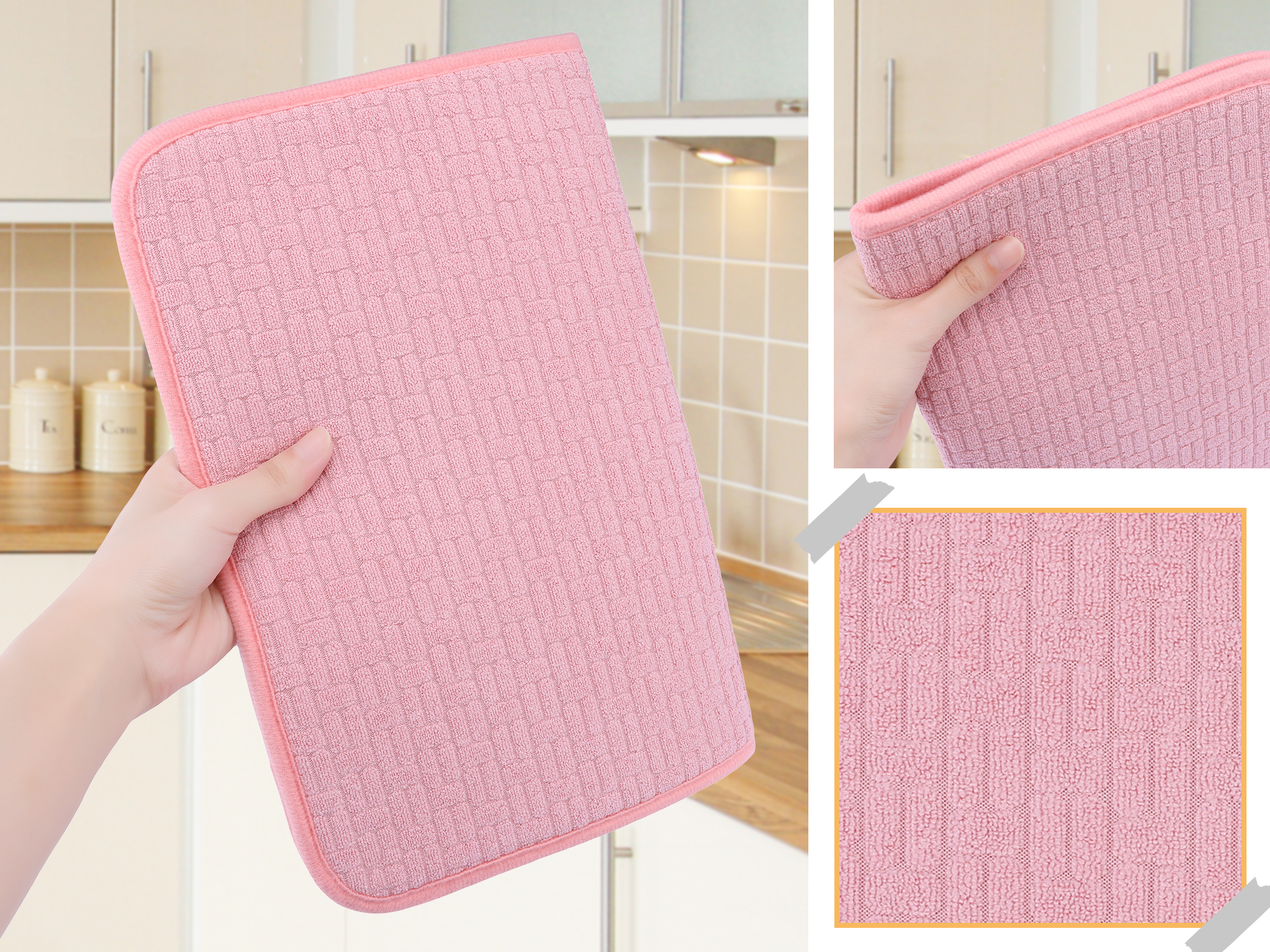 Unique Bargains Absorbent Microfiber Kitchen Mat Stone Drying Mat Pink 15.7*11.8 in