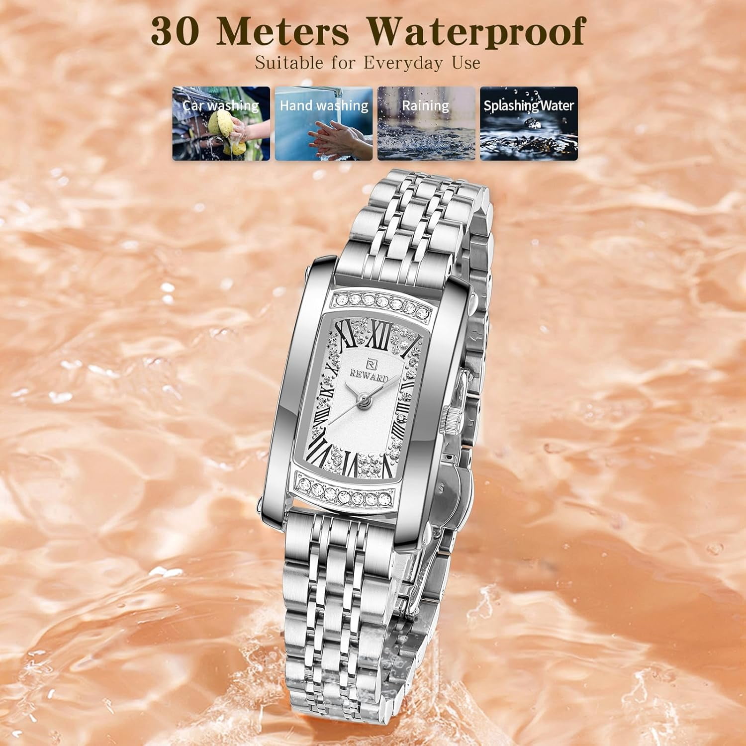 Watches Women with Date Silver Stainless Steel Luxury Ladies Watches with Small Writs Diamond for Women Waterproof Elegant Dress Quartz Analog Women's Wrist Watches Reloj de Mujer