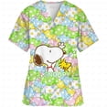 thumbnail image 2 of Ropa de mujer Estampado de dibujos animados de Snoopy Cuello en V Ropa de trabajo para mujer Tops Manga corta Con bolsillos Uniforme médico de enfermería, 2 of 5