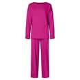 thumbnail image 4 of felwors Womens 2 Piece Outfits Fall Loose Long Sleeve Crewneck Tops and Wide Leg Long Pants Sweatsuit Lounge Sets with Pockets Hot Pink, M, 4 of 5