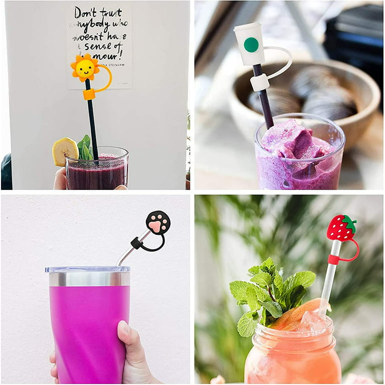 Reusable Straw Tips Dust Toppers Covers Silicone Drinking Straw