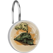 Retro Green Train with Smooking Shower Curtain Hooks Round Crystal Glass, Set of 12 Shower Curtain Rings - Shower Hooks for Curtain Shower Rings