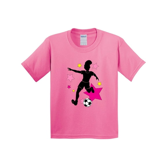 Inktastic Girl Playing Soccer Pink and Yellow Stars Youth T-Shirt